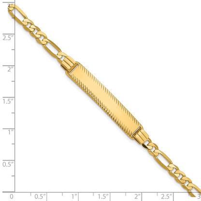 14K Yellow Gold Polished Solid Chain/Solid Plate Figaro Link Diamond-cut 32.5x6.5mm Plate 7 Inch ID Bracelet