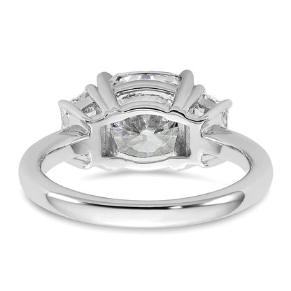 14K White Gold 3 3/4 carat Lab Grown Diamond VS+ F+ Cushion and Half Moon Complete Three Stone Engagement Ring