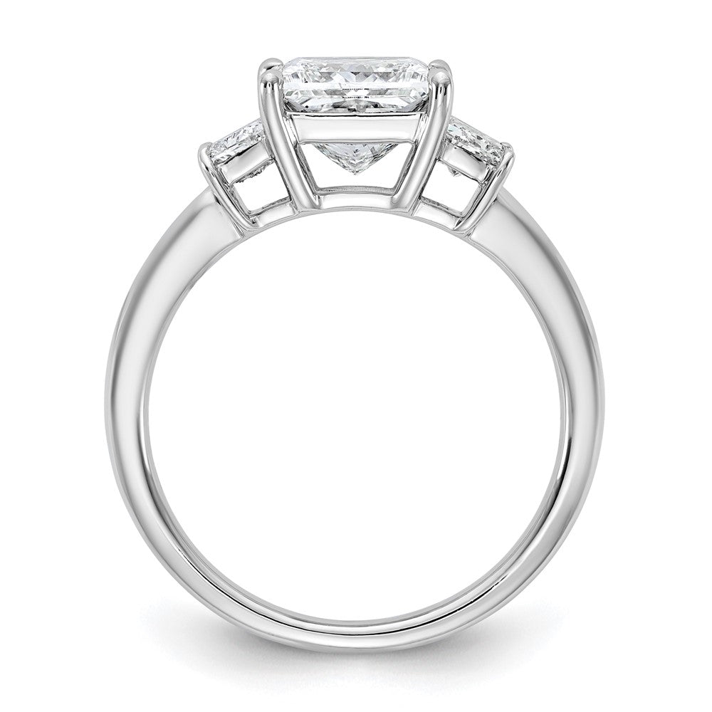 14K White Gold 2 3/4 carat Lab Grown Diamond VS+ F+ Princess and Trapezoid Complete Three Stone Engagement Ring