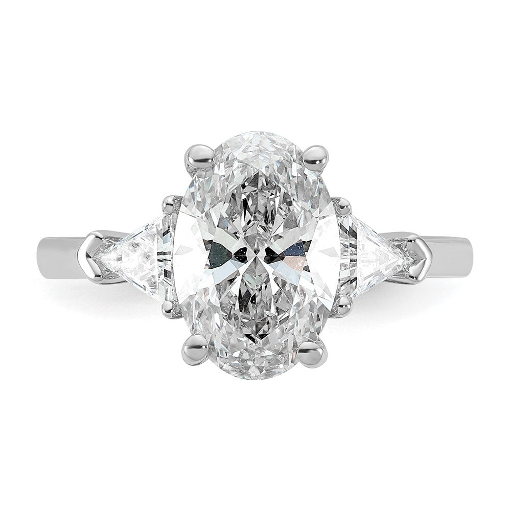 14K White Gold 3 1/8 carat Certified Lab Grown Diamond VS/SI+ G+ Complete Oval and Trillion Three Stone Engagement Ring