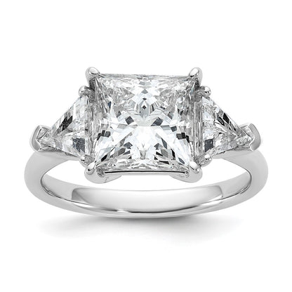14K White Gold 1 1/8 carat Lab Grown Diamond VS/SI+ G+ Trillion and 3 carat Princess Center Semi Mount Three Stone Engagement Ring