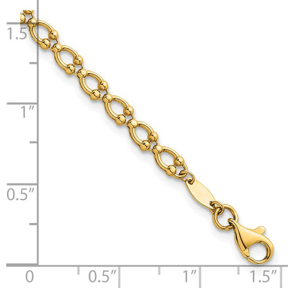 14K Yellow Gold Polished Fancy Beaded Link 7 Inch Bracelet