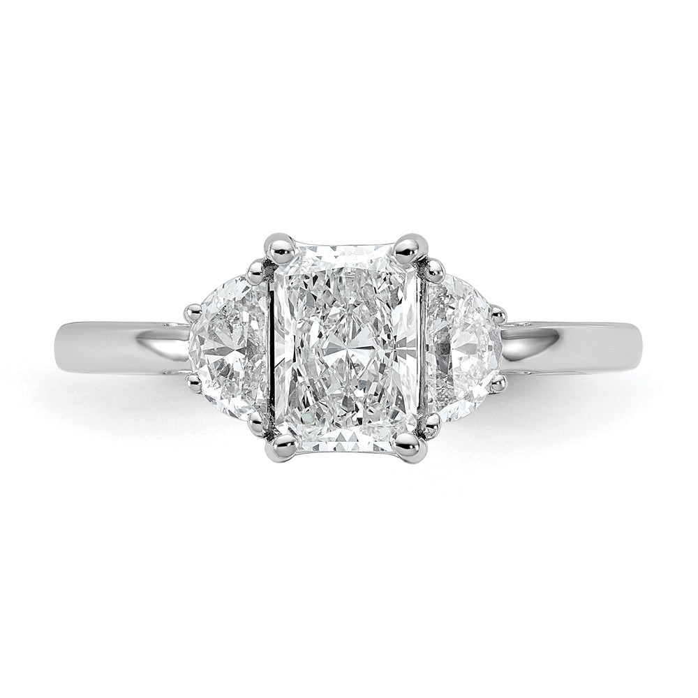 14K White Gold 1 3/8 carat Certified Lab Grown Diamond VS/SI+ G+ Radiant and Half Moon Complete Three Stone Engagement Ring