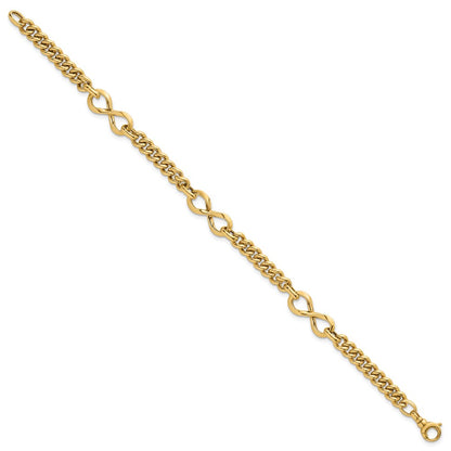14K Yellow Gold Polished 8mm Lightweight Fancy Infinity Link and Chain 8 Inch Bracelet