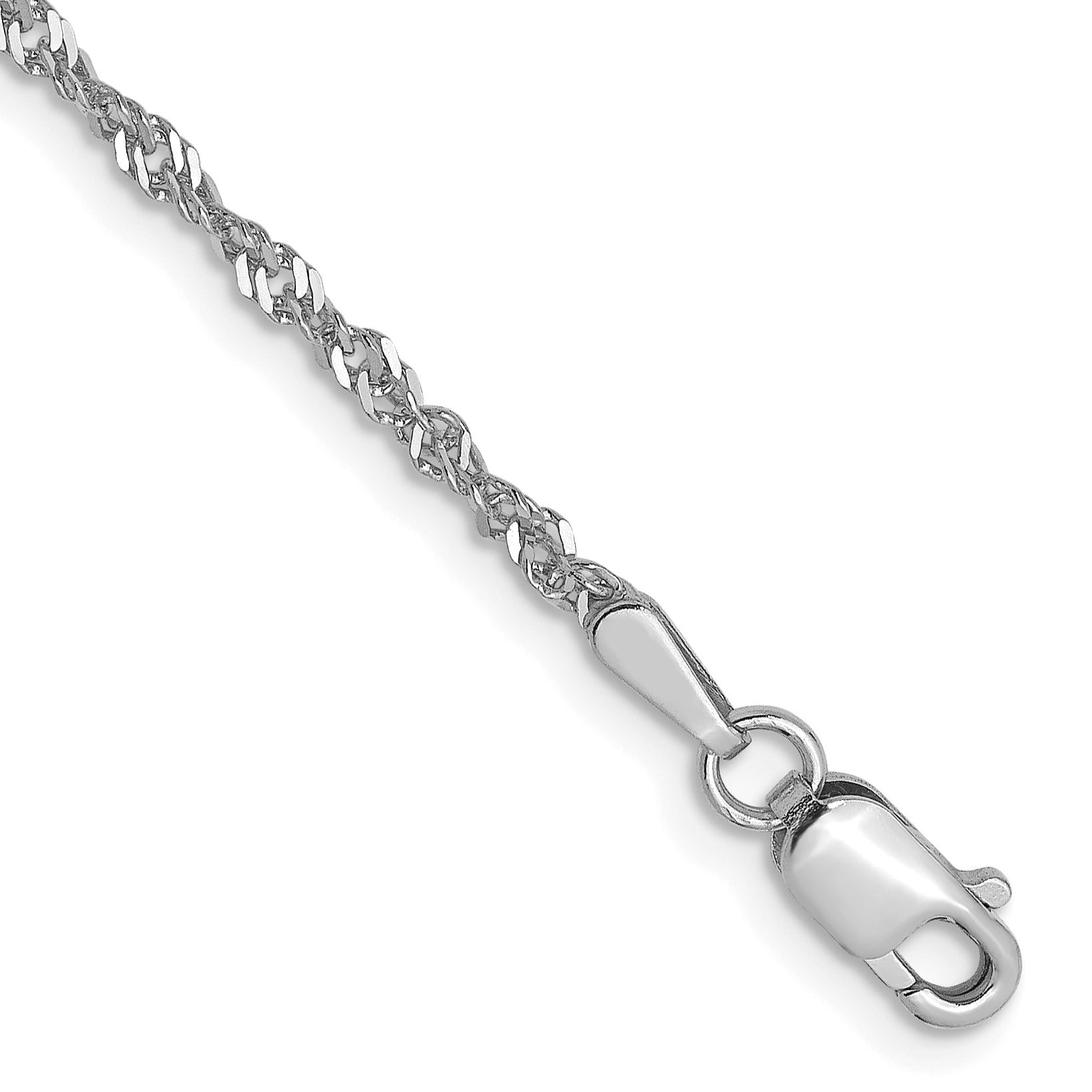 7 Inch 14K White Gold 1.6mm Singapore Chain Bracelet