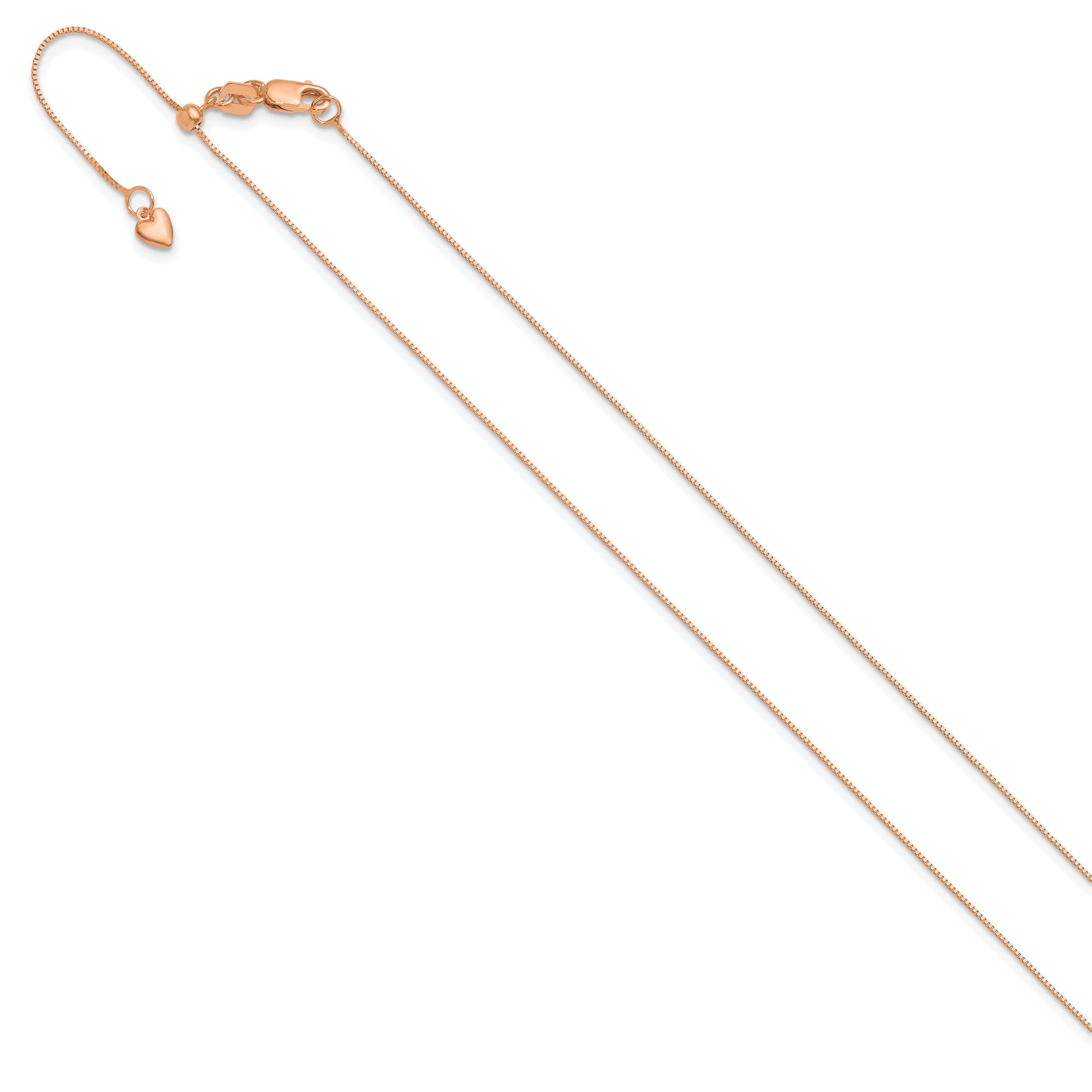 22 Inch 10K Rose Gold Adjustable .55mm Baby Box Chain Necklace
