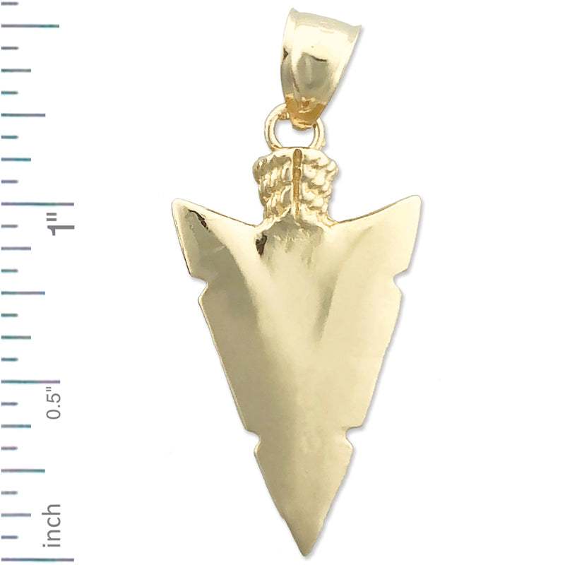 14K Gold Native Indian 3D Arrowhead Pendant
