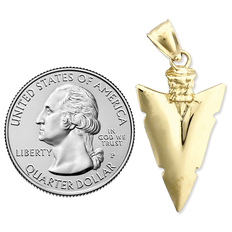 14K Gold Native Indian 3D Arrowhead Pendant