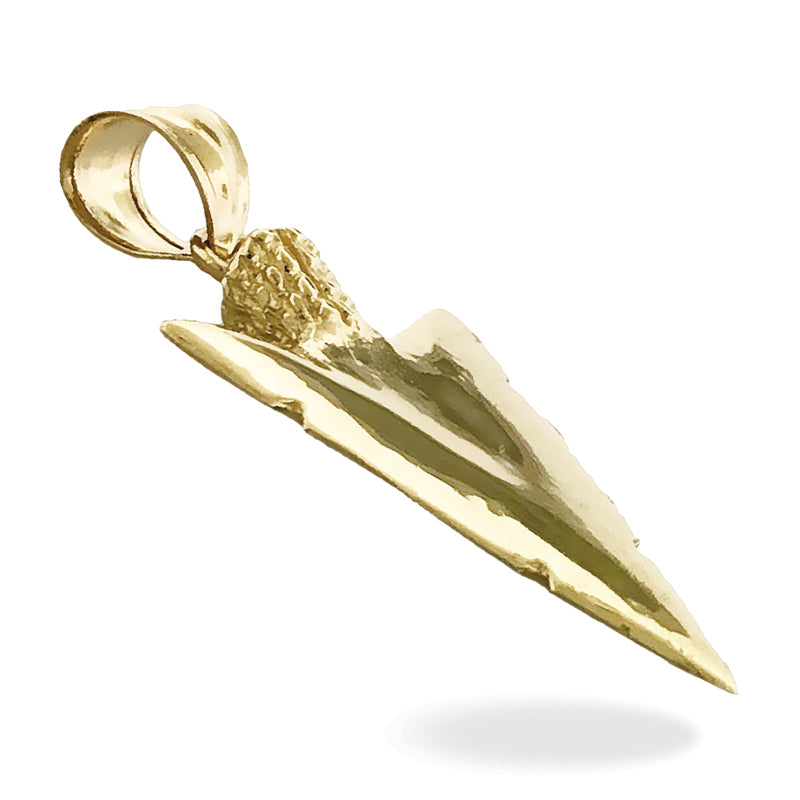 14K Gold Native Indian 3D Arrowhead Pendant