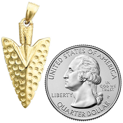 14K Gold 3D Arrowhead Pendant