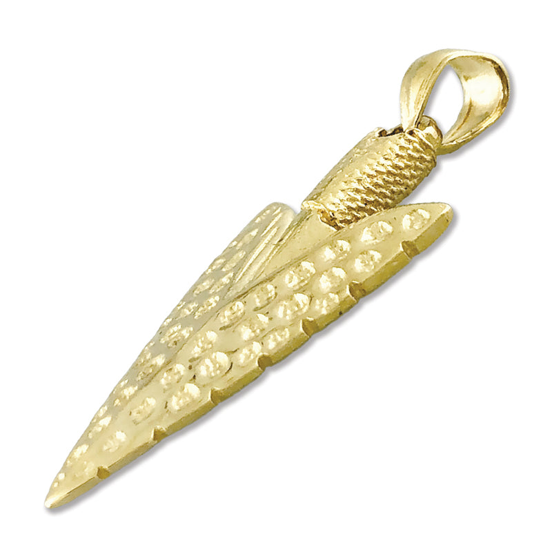 14K Gold 3D Arrowhead Pendant