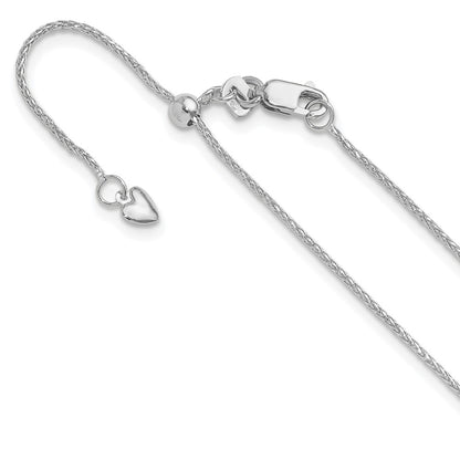 22 Inch 10K White Gold Adjustable 1mm D/C Wheat Chain Necklace