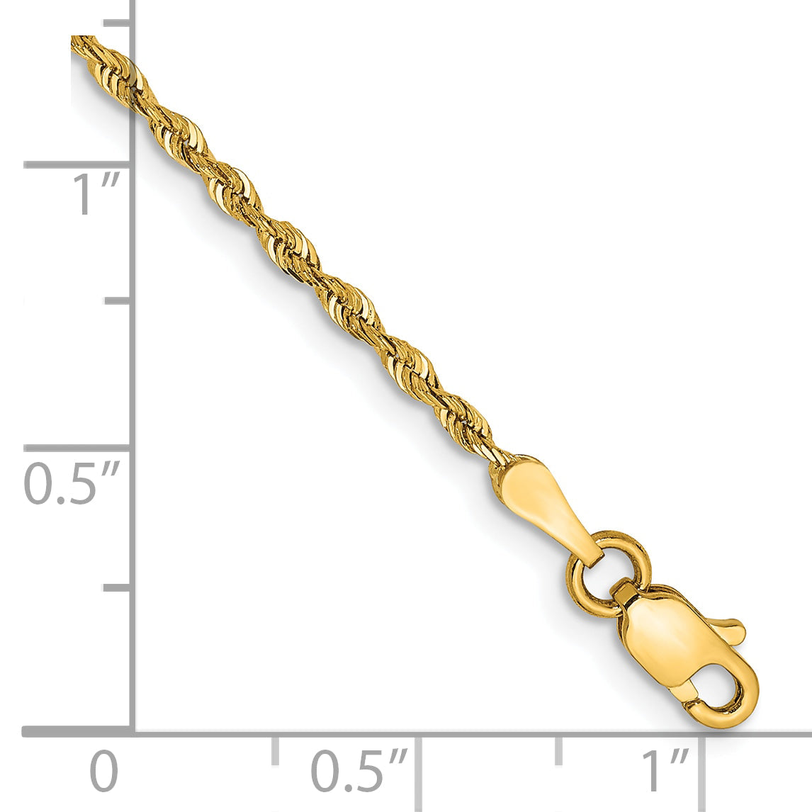 7 Inch 10K Yellow Gold 1.85mm D/C Quadruple Rope Chain Bracelet