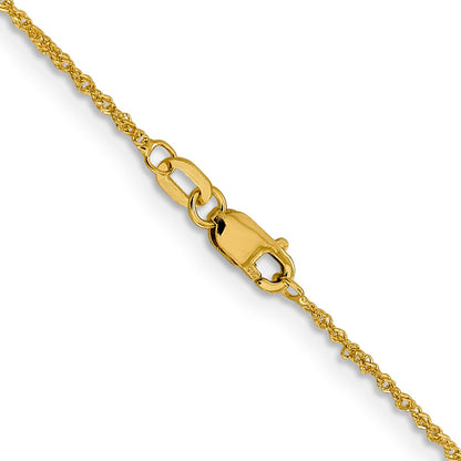 22 Inch 10K Yellow Gold 1mm Sparkle Singapore Chain Necklace