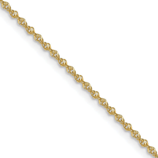 22 Inch 10K Yellow Gold 1mm Sparkle Singapore Chain Necklace