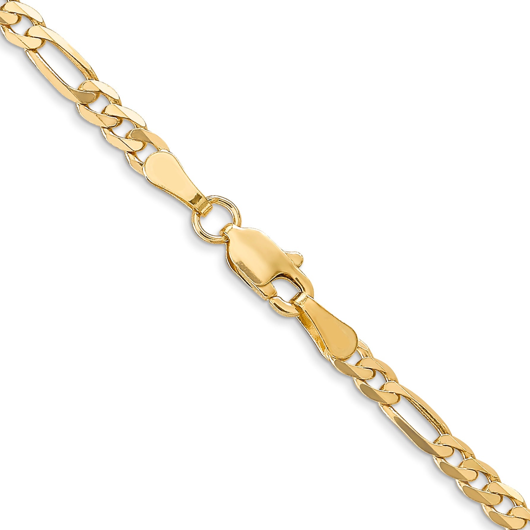 24 Inch 10K Yellow Gold 3.25mm Flat Figaro Chain Necklace