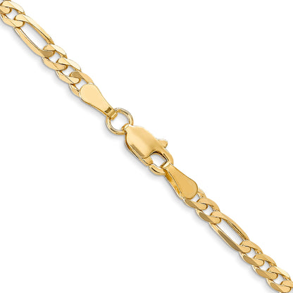 24 Inch 10K Yellow Gold 3.25mm Flat Figaro Chain Necklace
