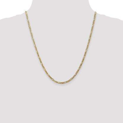 22 Inch 10K Yellow Gold 3.25mm Flat Figaro Chain Necklace
