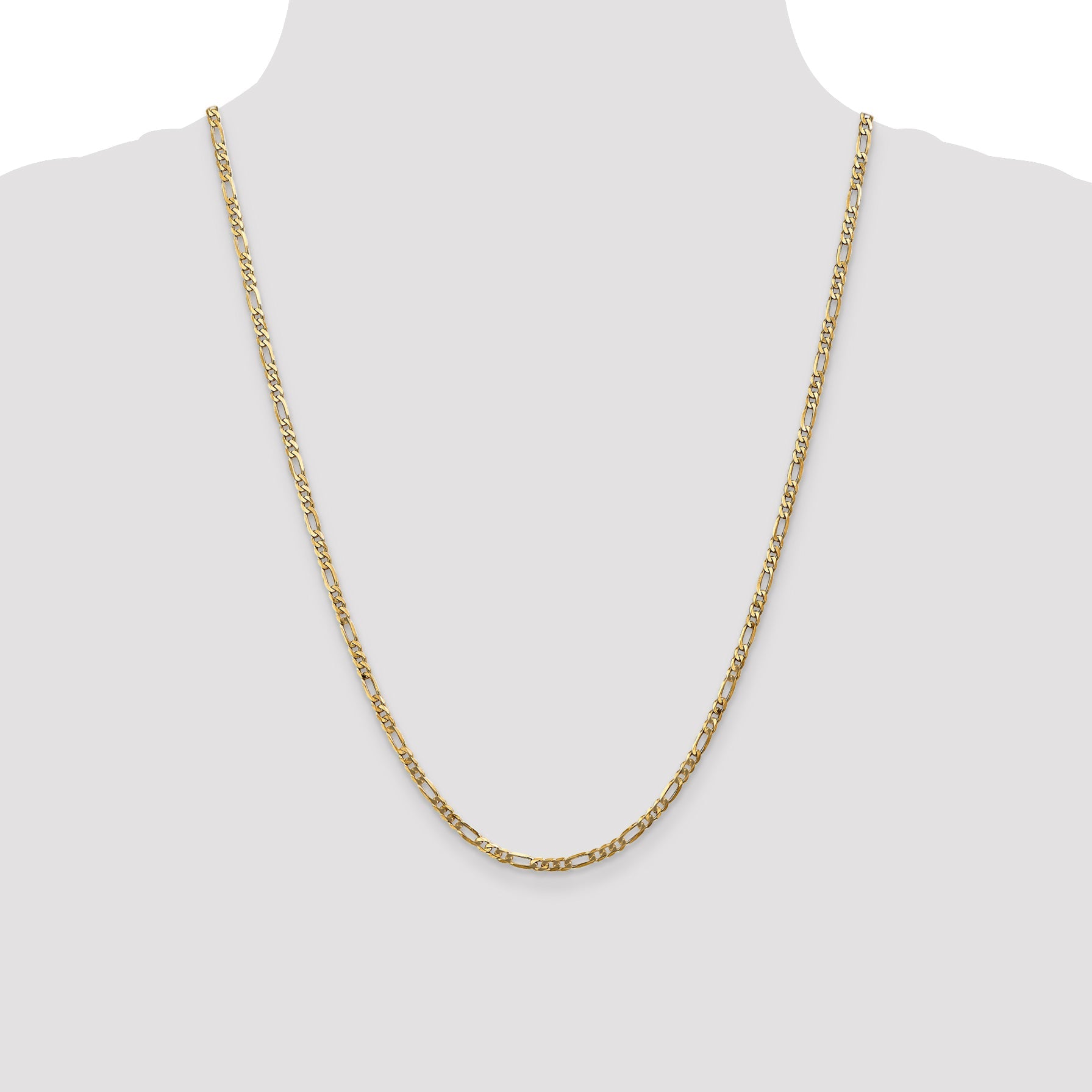 24 Inch 10K Yellow Gold 3.25mm Flat Figaro Chain Necklace