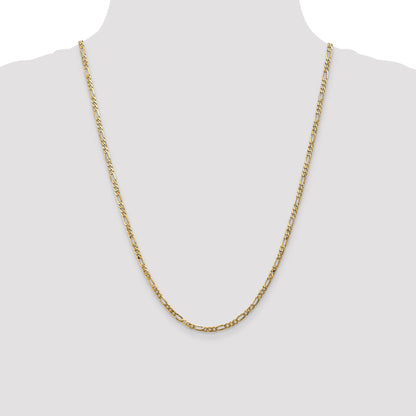 24 Inch 10K Yellow Gold 3.25mm Flat Figaro Chain Necklace