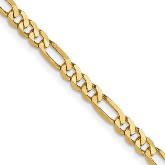 18 Inch 10K Yellow Gold 3.25mm Flat Figaro Chain Necklace