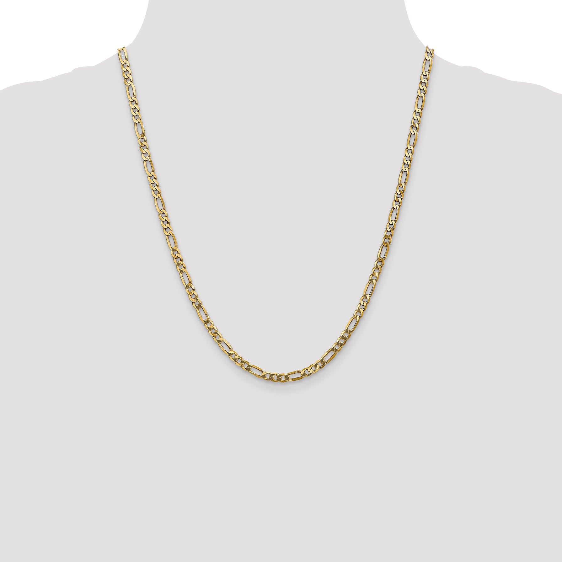 22 Inch 10K Yellow Gold 4mm Flat Figaro Chain Necklace