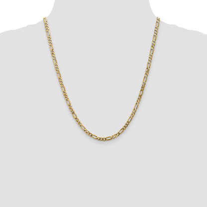 22 Inch 10K Yellow Gold 4mm Flat Figaro Chain Necklace