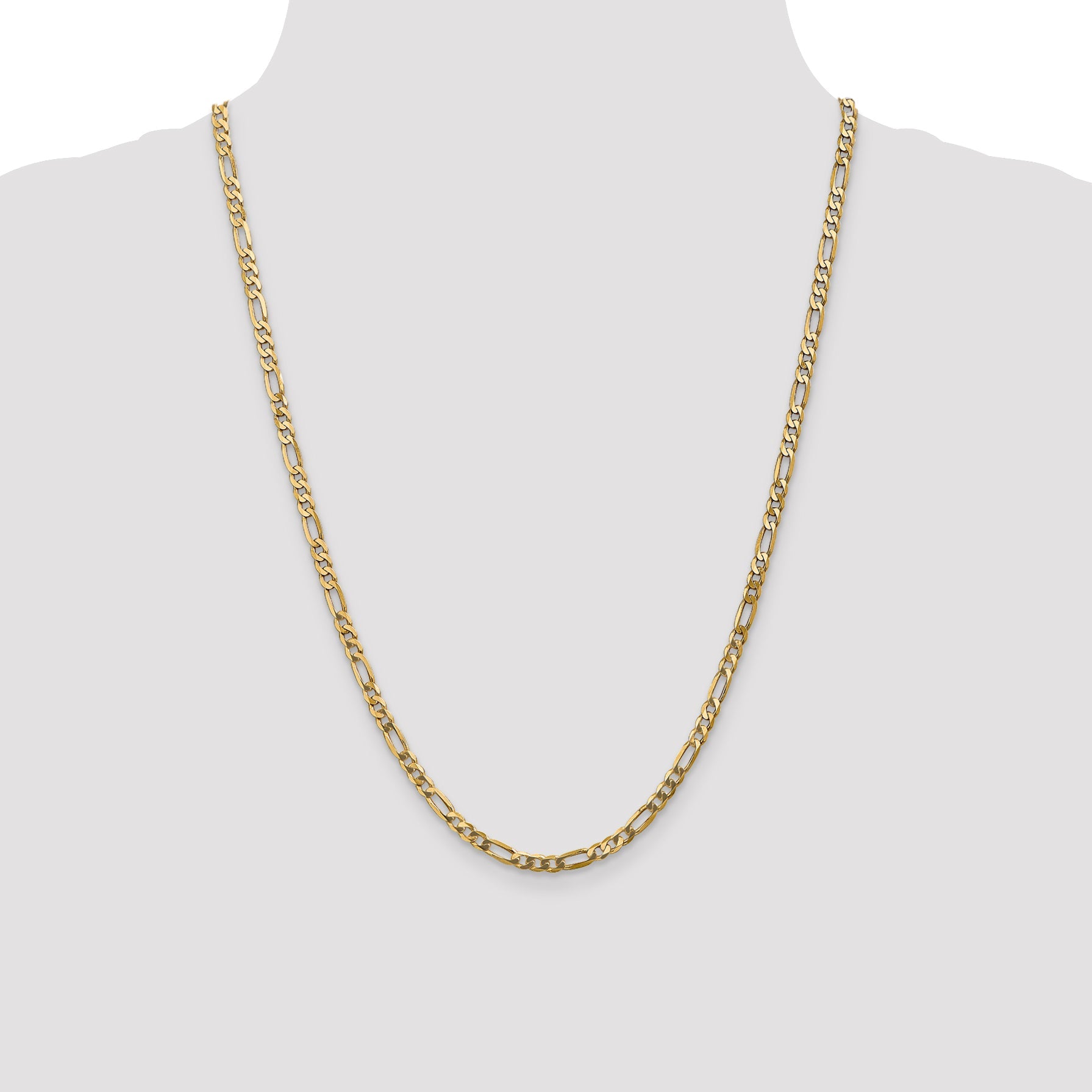 24 Inch 10K Yellow Gold 4mm Flat Figaro Chain Necklace
