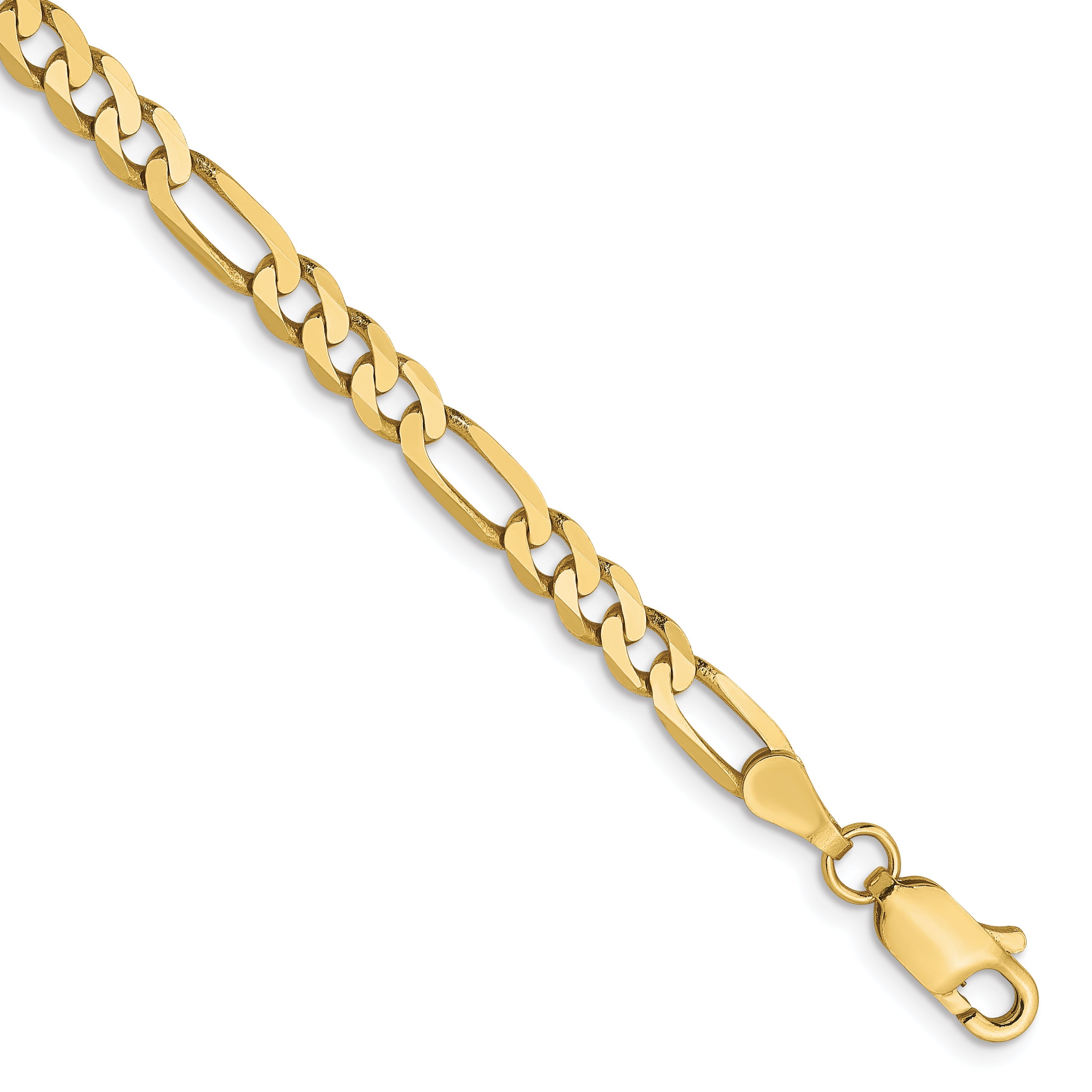 7 Inch 10K Yellow Gold 4mm Flat Figaro Chain Bracelet