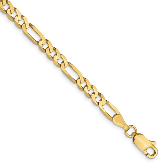 8 Inch 10K Yellow Gold 4mm Flat Figaro Chain Bracelet