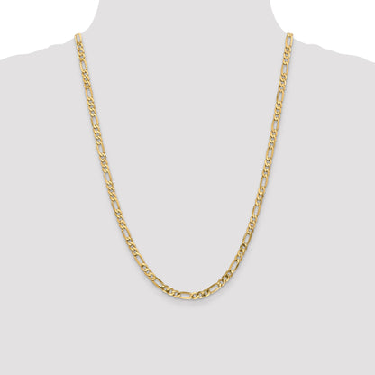 24 Inch 10K Yellow Gold 4.75mm Flat Figaro Chain Necklace