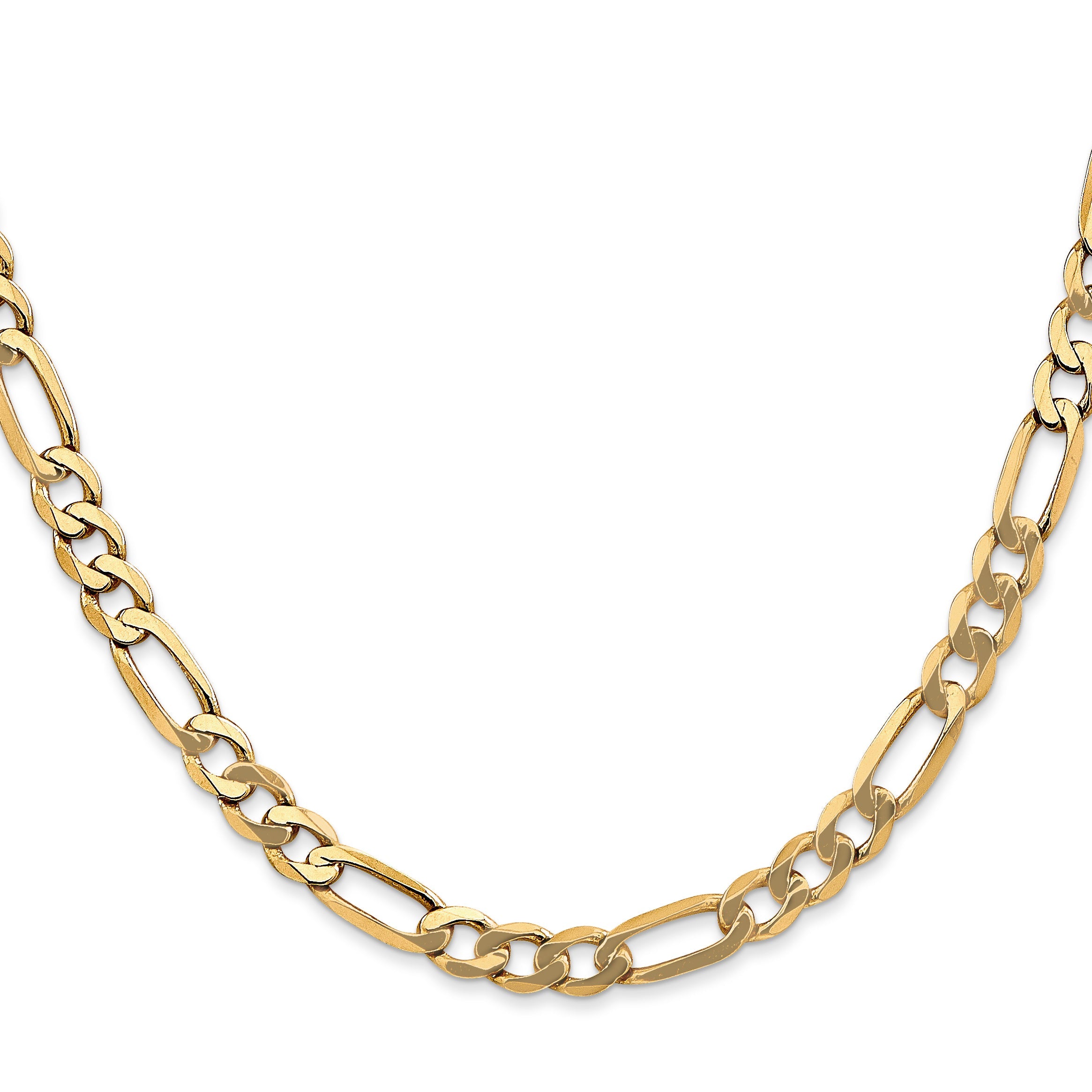 24 Inch 10K Yellow Gold 5.25mm Flat Figaro Chain Necklace