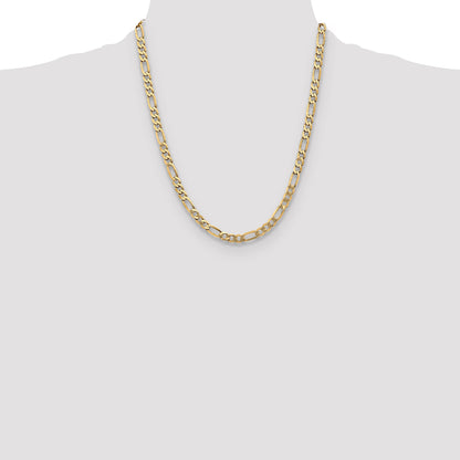 22 Inch 10K Yellow Gold 5.25mm Flat Figaro Chain Necklace