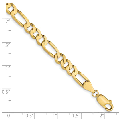 8 Inch 10K Yellow Gold 5.25mm Flat Figaro Chain Bracelet