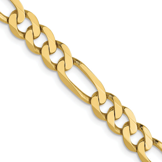 22 Inch 10K Yellow Gold 5.25mm Flat Figaro Chain Necklace