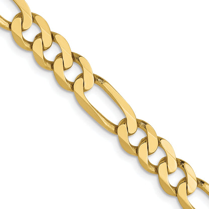 24 Inch 10K Yellow Gold 5.25mm Flat Figaro Chain Necklace
