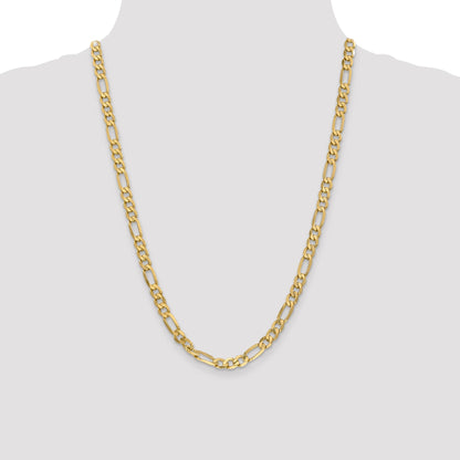 24 Inch 10K Yellow Gold 6.25mm Flat Figaro Chain Necklace