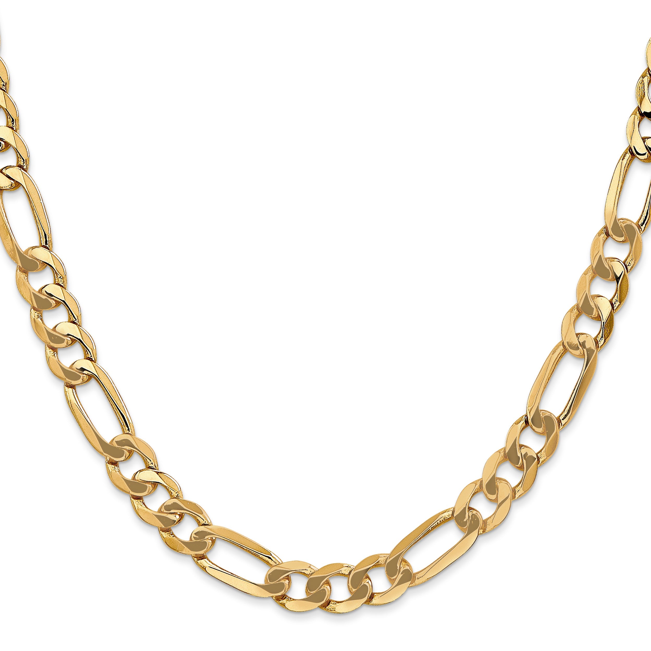 22 Inch 10K Yellow Gold 7mm Flat Figaro Chain Necklace