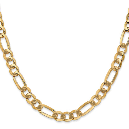 24 Inch 10K Yellow Gold 7mm Flat Figaro Chain Necklace