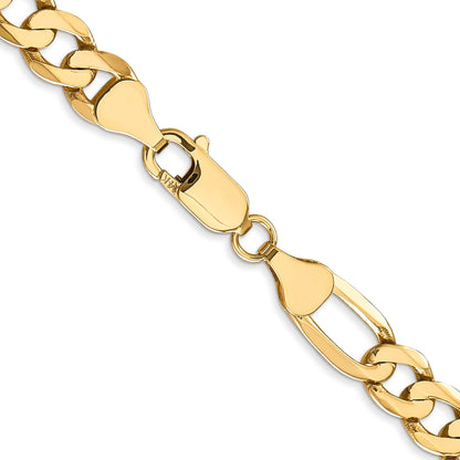 22 Inch 10K Yellow Gold 7mm Flat Figaro Chain Necklace