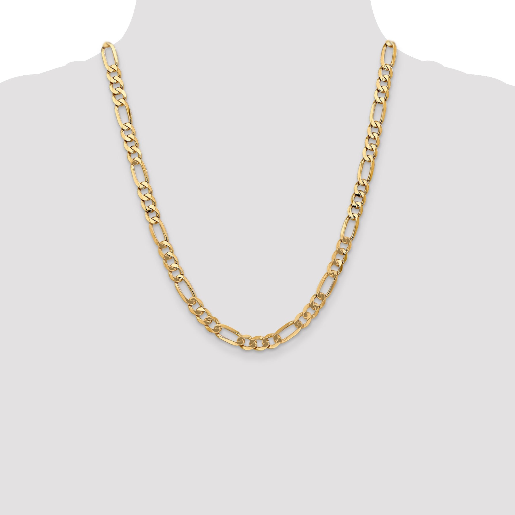 22 Inch 10K Yellow Gold 7mm Flat Figaro Chain Necklace