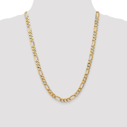 24 Inch 10K Yellow Gold 7mm Flat Figaro Chain Necklace