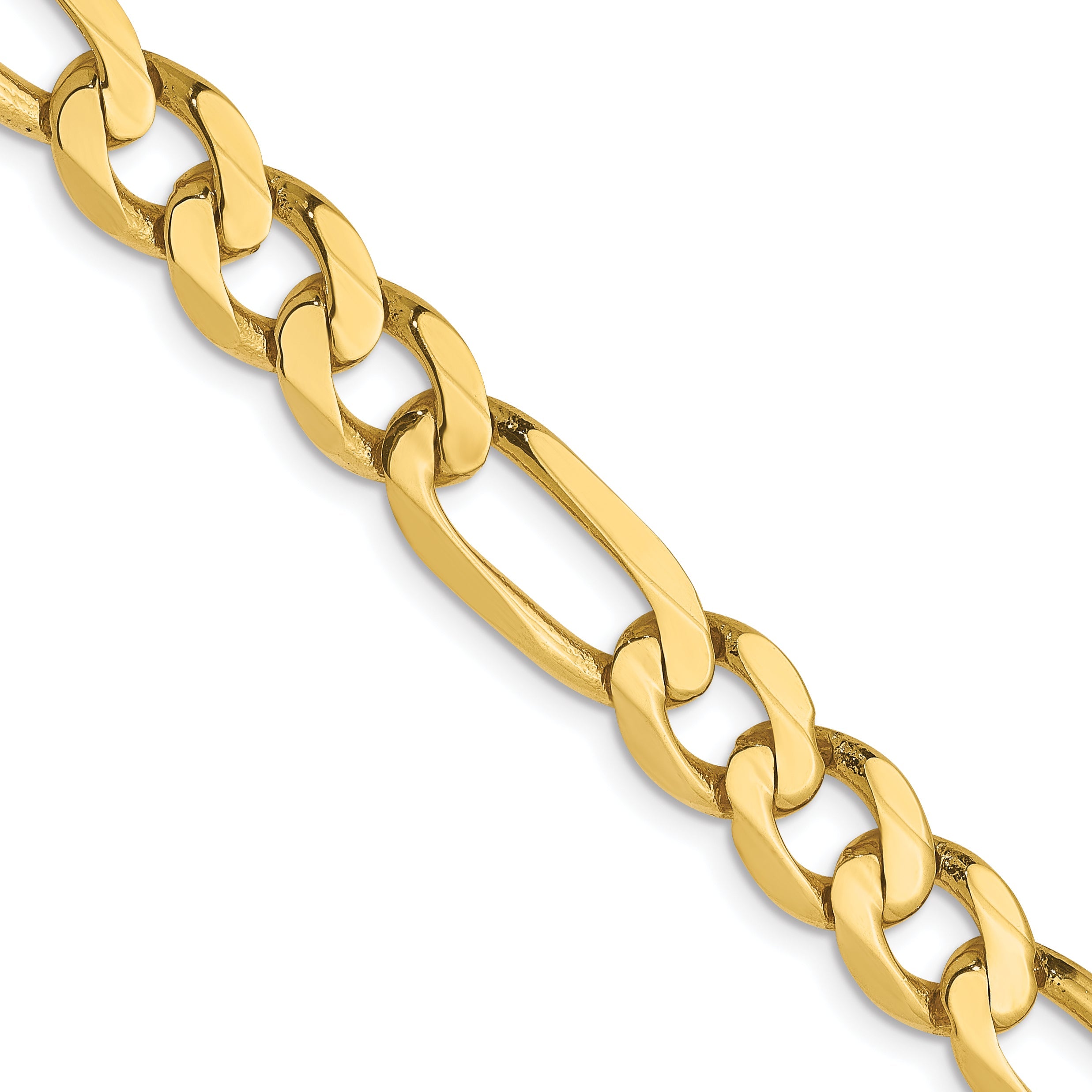 22 Inch 10K Yellow Gold 7mm Flat Figaro Chain Necklace