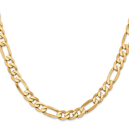24 Inch 10K Yellow Gold 7.5mm Flat Figaro Chain Necklace
