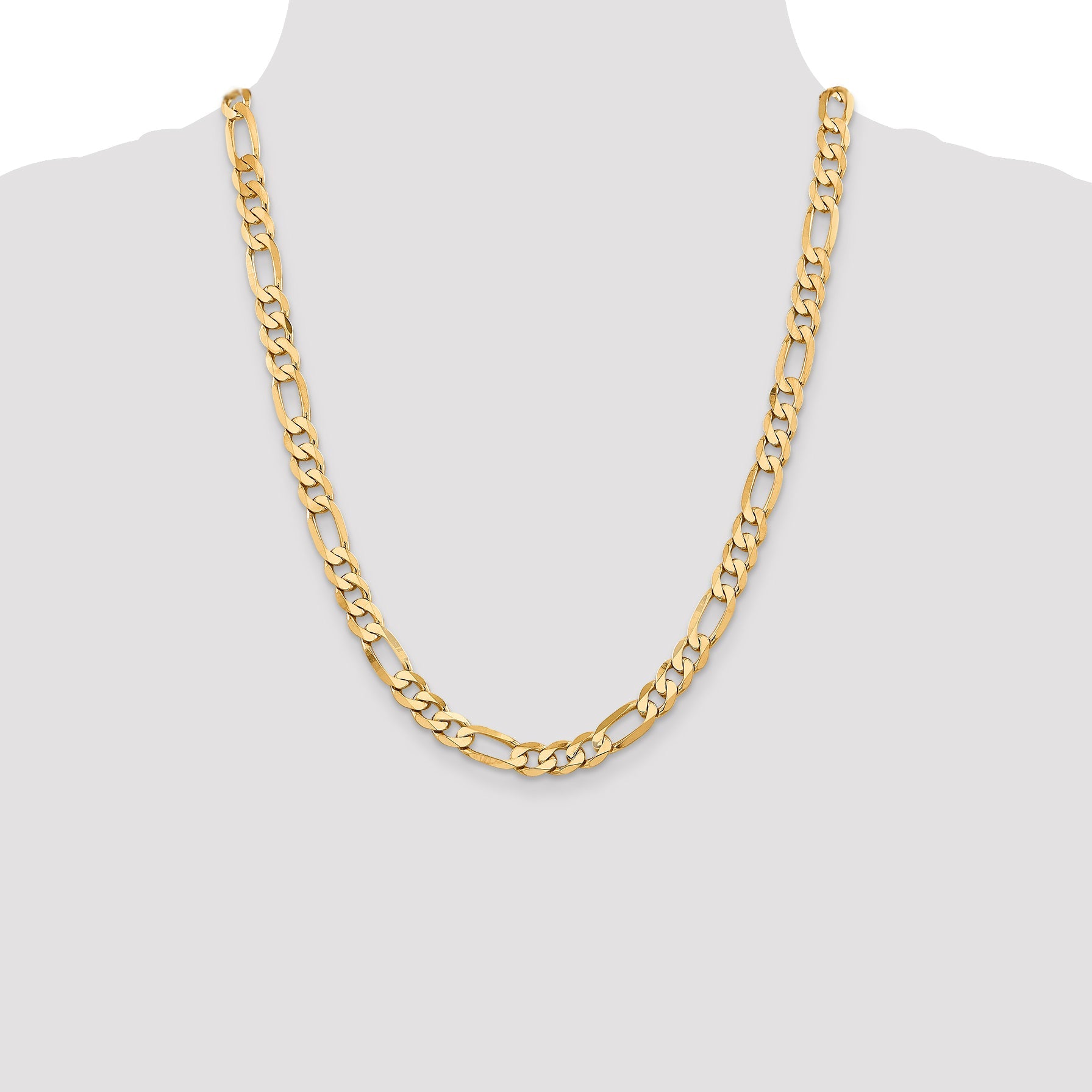2 Inch 10K Yellow Gold 7.5mm Flat Figaro Chain Necklace