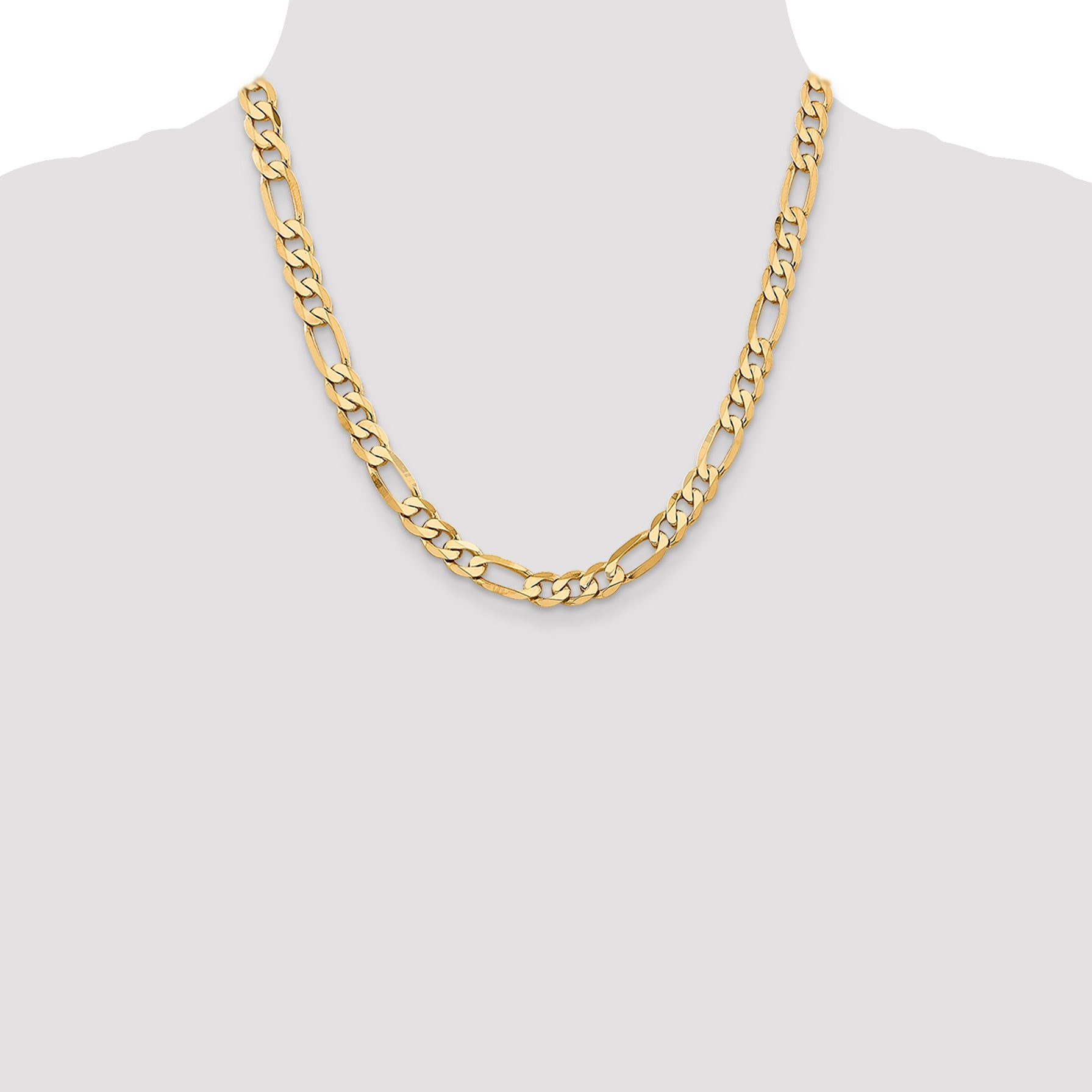 22 Inch 10K Yellow Gold 7.5mm Flat Figaro Chain Necklace