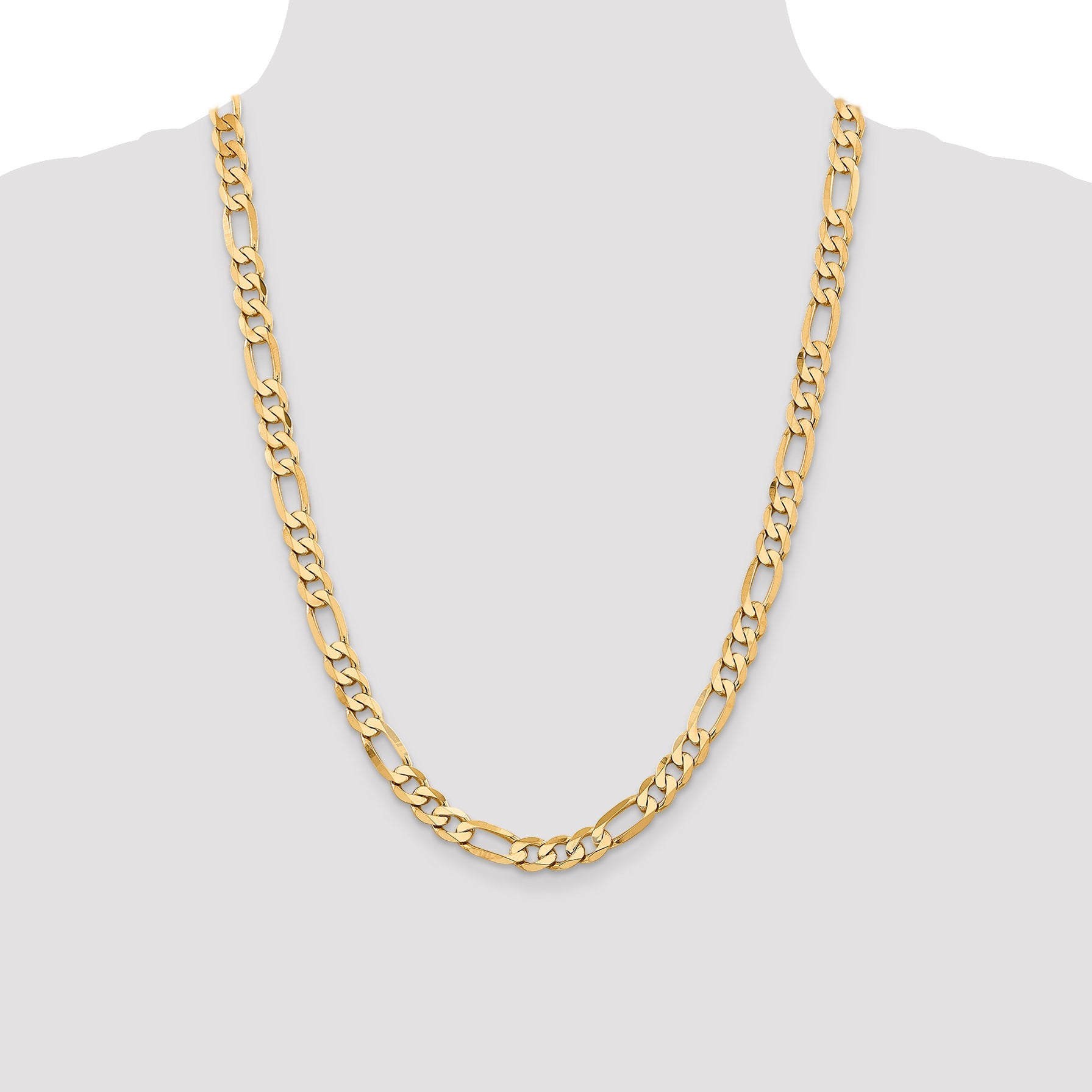 24 Inch 10K Yellow Gold 7.5mm Flat Figaro Chain Necklace