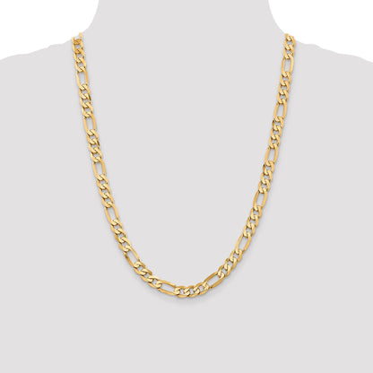 24 Inch 10K Yellow Gold 7.5mm Flat Figaro Chain Necklace