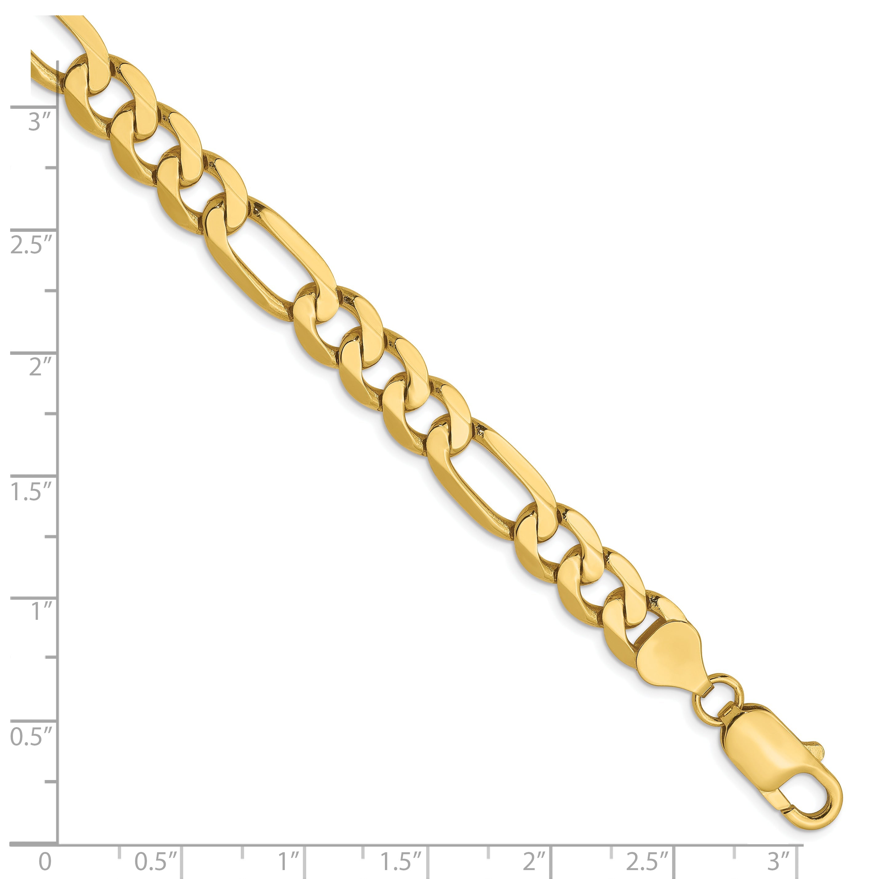 8 Inch 10K Yellow Gold 7.5mm Flat Figaro Chain Bracelet