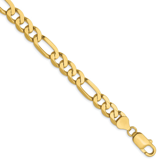 8 Inch 10K Yellow Gold 7.5mm Flat Figaro Chain Bracelet